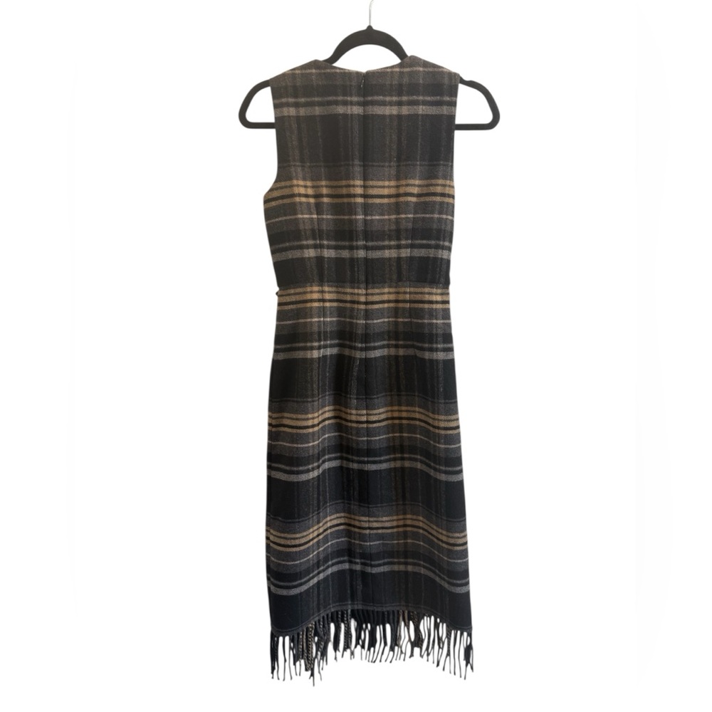 ANTONIO MELANI Tula Plaid Asymmetrical Wrap Fringe Midi Dress NWT Size 0 - Picture 4 of 8